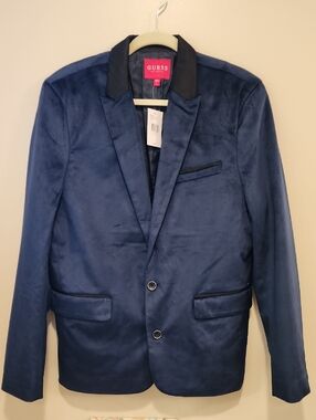 Guess Los Angeles Royal Velvet Blazer Men's Navy Blue/Black Dinner Jacket size L